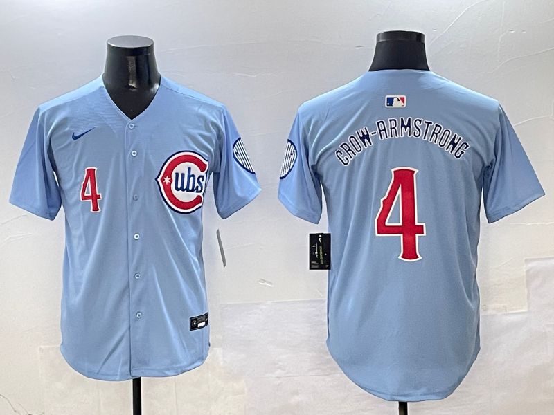 Men Chicago Cubs #4 Crow-Armstrong Light Blue Throwback 2025 Nike MLB Jersey style 3->chicago cubs->MLB Jersey